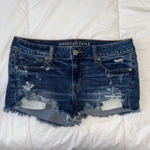American Eagle Shortie Dark Ripped Jean Shorts